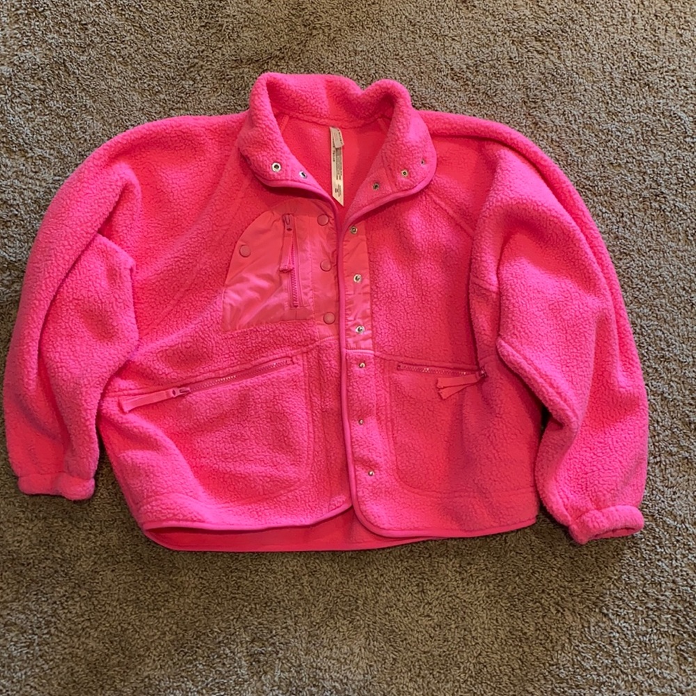 Free People hot pink fleece jacket, size small